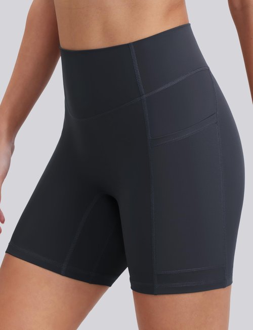 ENERBLOOM Biker Shorts for Women with Pockets, Spandex Workout Shorts, Lightweight for Summer Cycling Running Yoga Gym 6" Dark Navy Medium