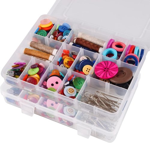 Clear Plastic Organizer Box by [Brand Name] - 18 Grids with Dividers for Crafts, Jewelry & Fishing | 7.9 x 6.2 x 1.2 in