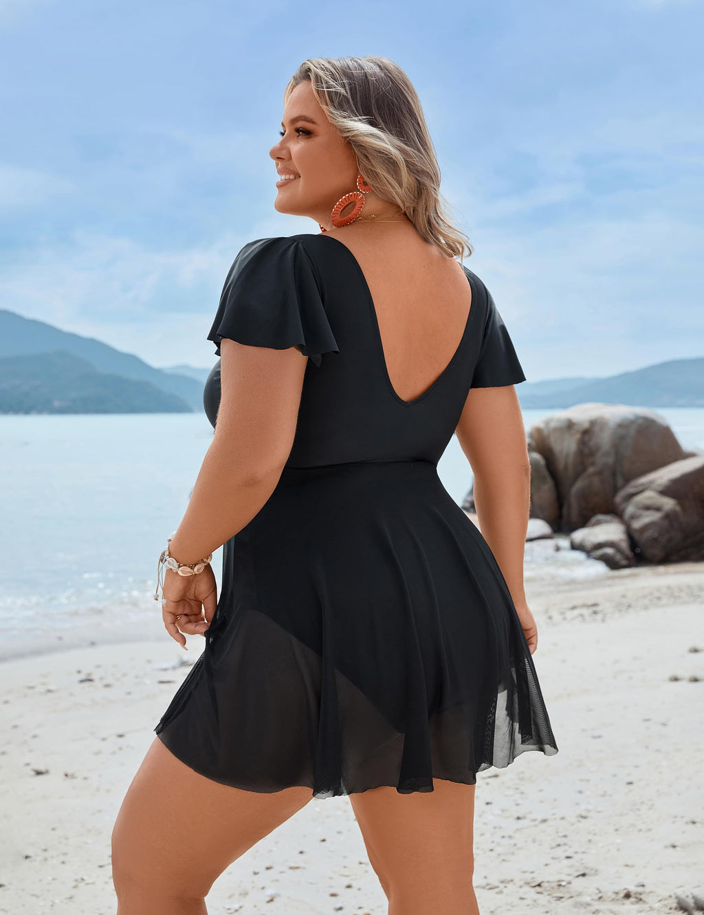Blooming Jelly Women's Plus Size Swimsuits One Piece Bathing Suit Full Coverage Ruffle Swim Dress Curvy Swimwear(Black, X-Large