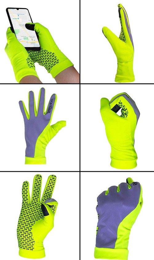 ReflecToes Reflective Winter Running Gloves - Touch Screen Compatible Lightweight Gloves - Cold Weather Hi Vis Safety for Night Runs