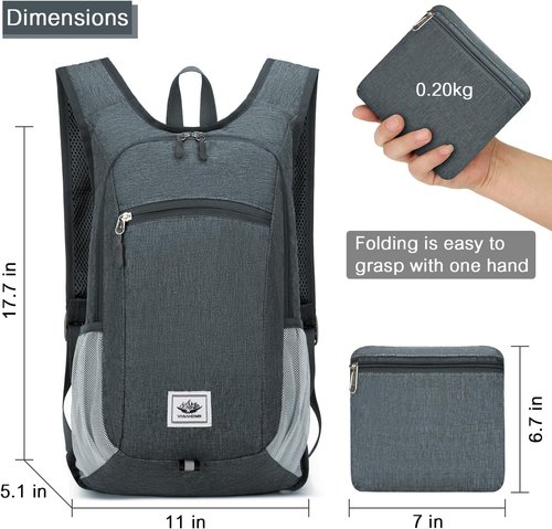 Esup 15L Lightweight Hiking Backpack - Packable Travel Bag for Camping | Dark Gray Color