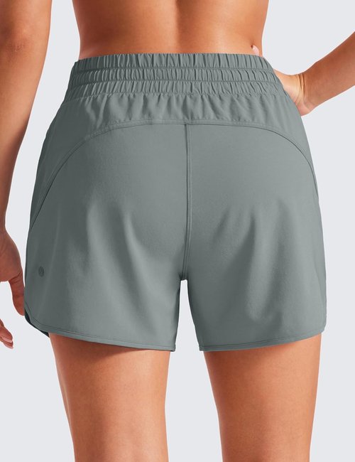 CRZ YOGA Dolphin Athletic Shorts - Women's 5" Mid-Waisted Quick-Dry Running Shorts with Zip Pocket