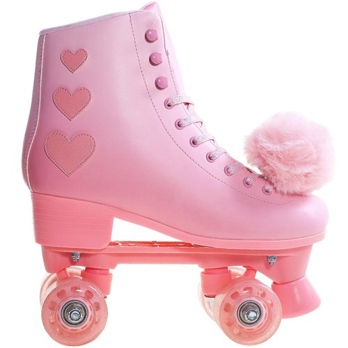 JetHok Roller Skates for Women, High Top PU Leather Rollerskates, Shiny Double-Row Four Pink Wheels Quad Skates for Girls and Age 8-50 Indoor Outdoor (Gradient Pink, US 1)
