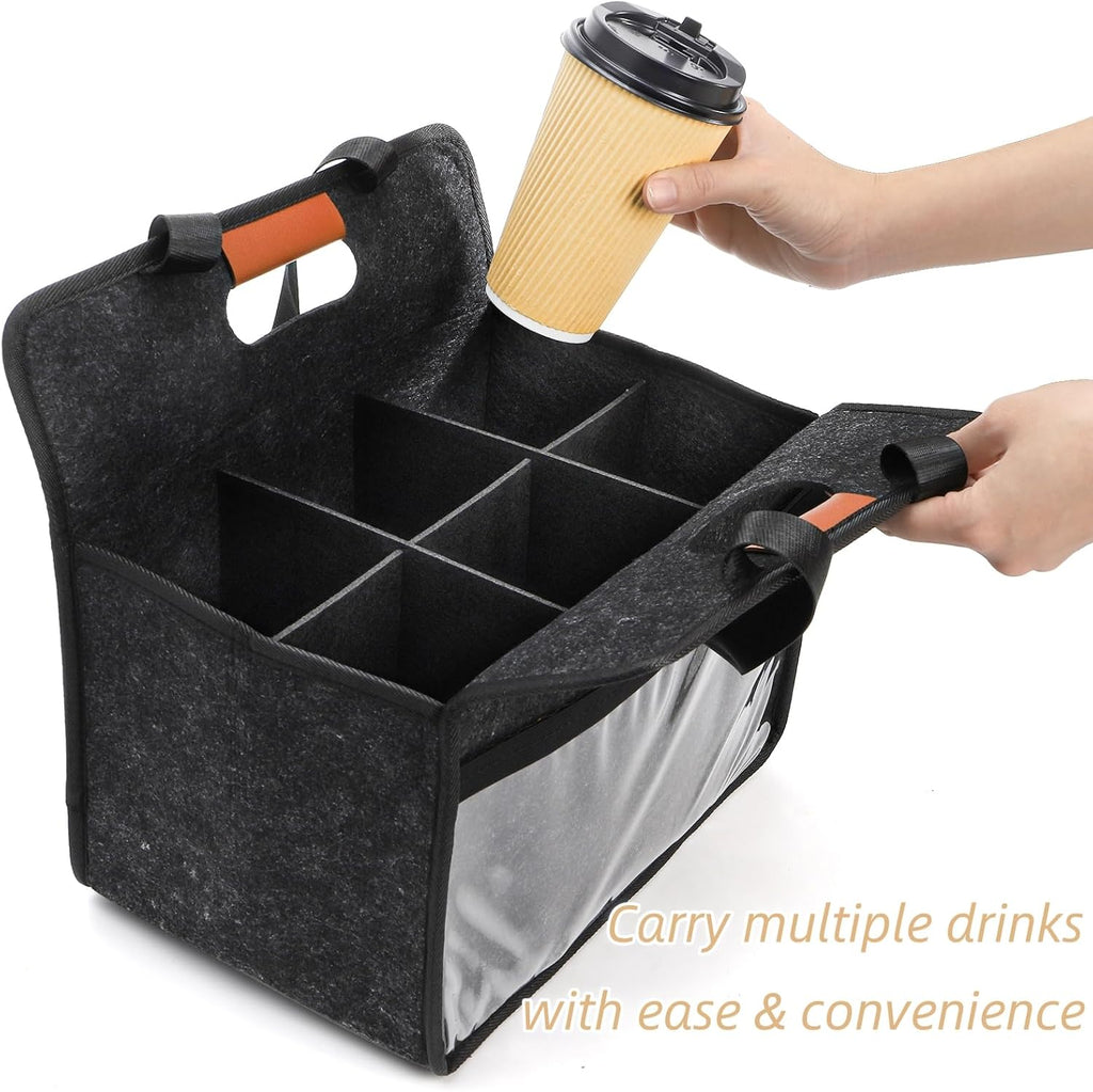 ZOOFOX 2 Pack Insulated Drink Carrier with Handle, 6 Cup Portable Drink Carrier for Car, Reusable Folding Coffee Cup Holder Bag for Daily Life Takeout, Outdoors, Travel