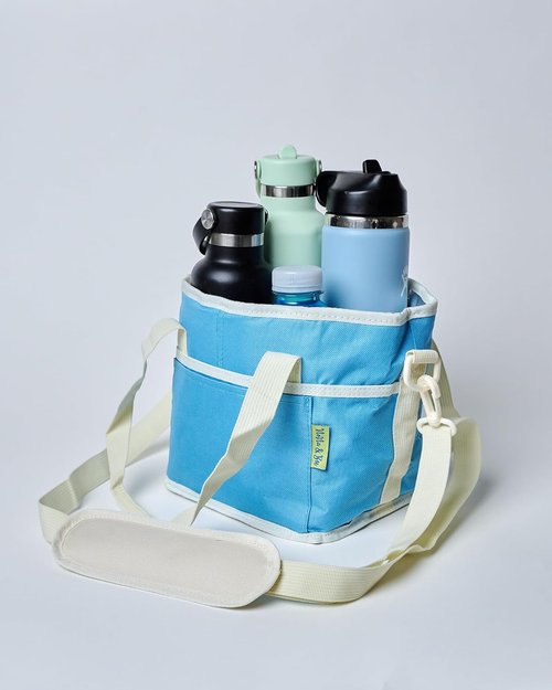 NoNa & Bee Water Bottle Holder with Strap - Family Size 4 Compartment Drink Carrier | Adjustable for Large & Small Drinks | Hands-Free Design