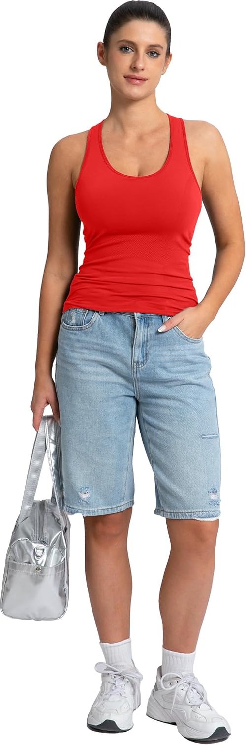 MathCat Racerback Tank Tops for Women - Seamless Padded Athletic Yoga & Running Camisole