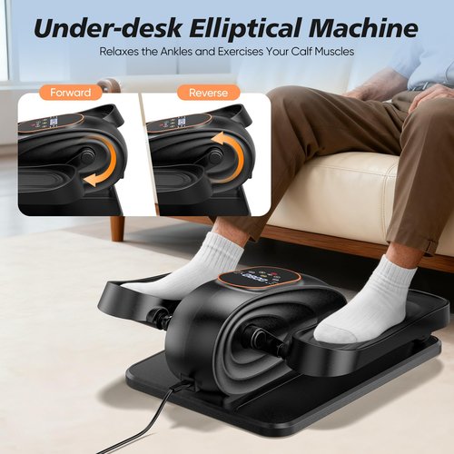 Under Desk Elliptical Machine for Senior, Quiet Motorized Leg Exerciser with Smart Remote, Pedal Exerciser with 15 Adjustable Speeds for Auto/Manual Modes, LCD Monitor, Easy to Use for Home Office