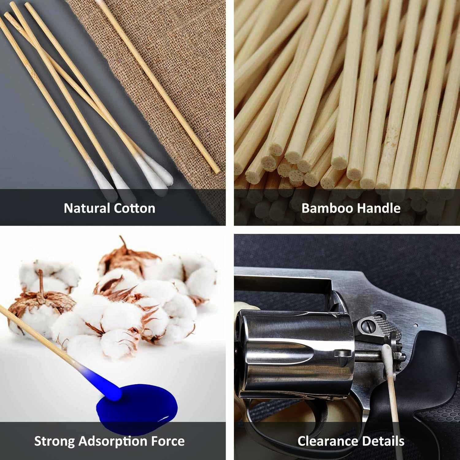 Skiennix Gun Cleaning Swabs - 500 PCS Lint-Free Cotton with 6" Sturdy Bamboo Sticks | Versatile for Firearms, Electronics & Makeup