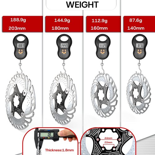 RACEDUE IIIPRO AR68 140mm 160mm 180mm 203mm Floating Bike Disc Brake Rotor with 6 Bolts, Mountain Bike MTB Stainless Steel Aluminum Alloy Bicycle Disc Brakes Rotors for Road Bike/Ebike/BMX (Black)