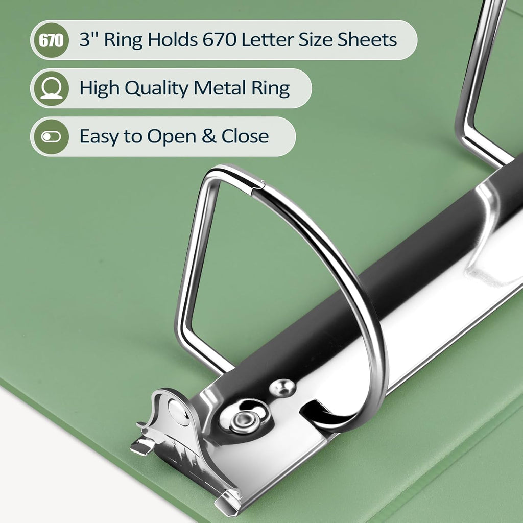 Sooez BinderX Extra Durable 3-Inch D-Ring Binder - Holds 670 Sheets | Customizable Olive Green Cover