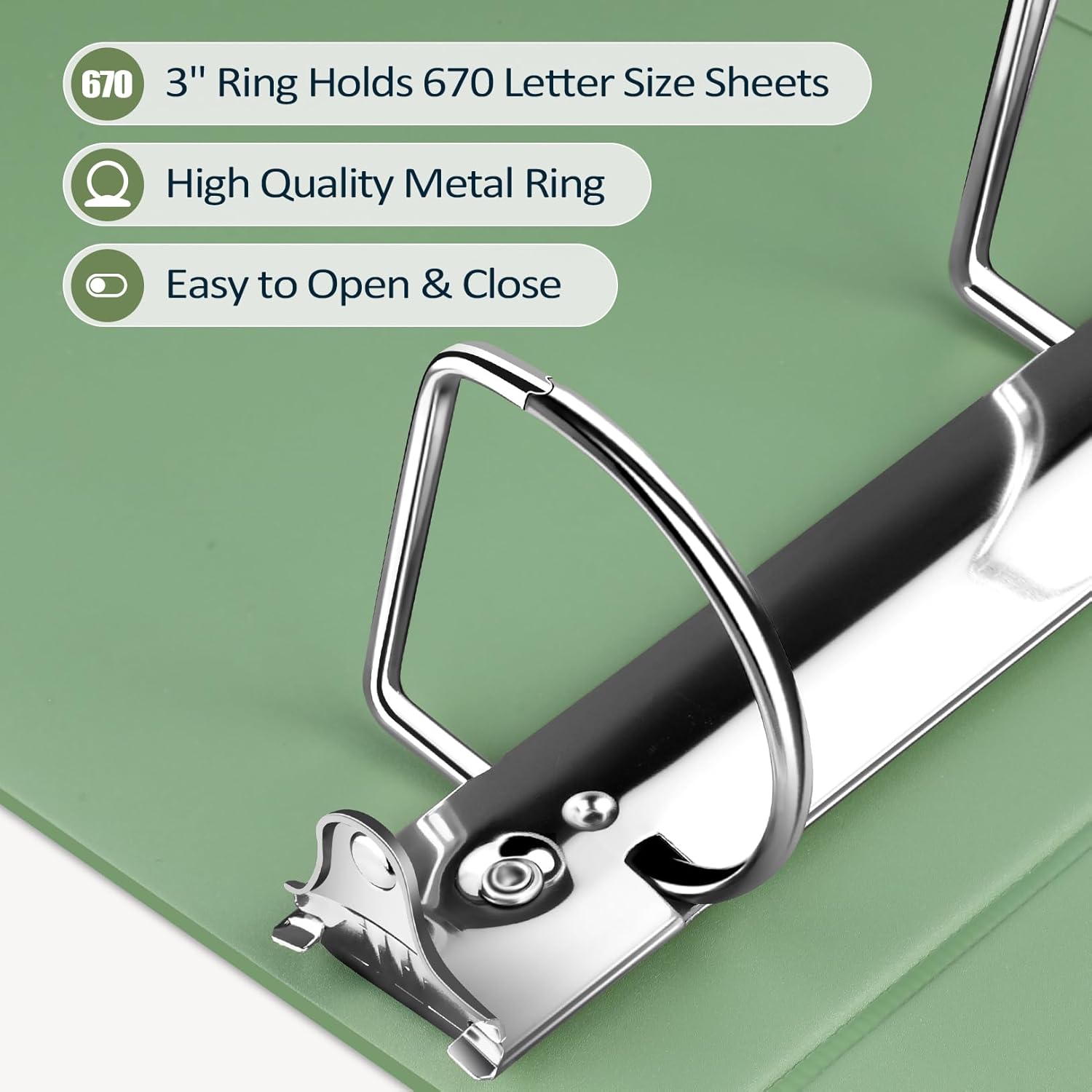 Sooez BinderX Extra Durable 3-Inch D-Ring Binder - Holds 670 Sheets | Customizable Olive Green Cover
