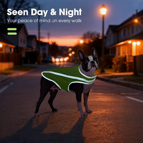 FUAMEY Dog Reflective Vest - High-Visibility Safety Gear for Small Dogs | Water-Resistant, Adjustable, Neon Green XS