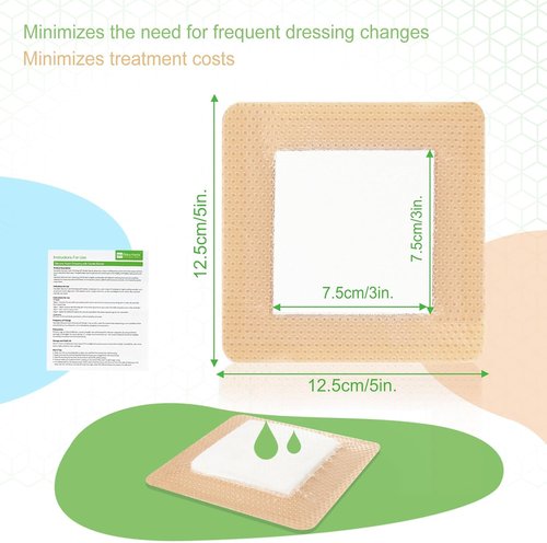 NeuHeils Silicone Wound Dressing - Super Absorbent Self-Adhesive Bandage | 5''x5'' 10 Packs, Waterproof