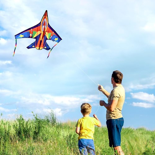Fighter Airplane Kites - Easy to Fly for Kids Ages 4-12 | Includes Kite Handle & 300ft String