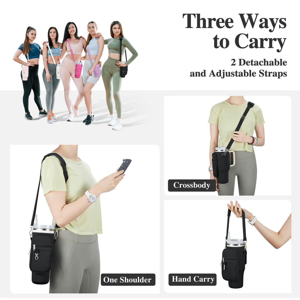 linmaya Water Bottle Carrier Bag for Stanley Cup 40/30oz with Phone Holder Pockets,Neoprene Water Bottle Cross-body Bag with Adjustable Shoulder & Hand Strap Stanley Cup Accessories
