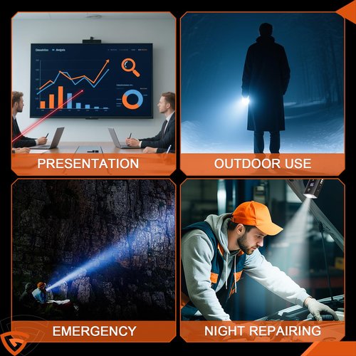 GEARPASS Flat EDC Rechargeable Flashlight 1200LM - 9 Modes Magnetic Base, Red Laser Pointer, Power Bank & Cigarette Lighter, IP67 Waterproof for Outdoor Emergency Repair
