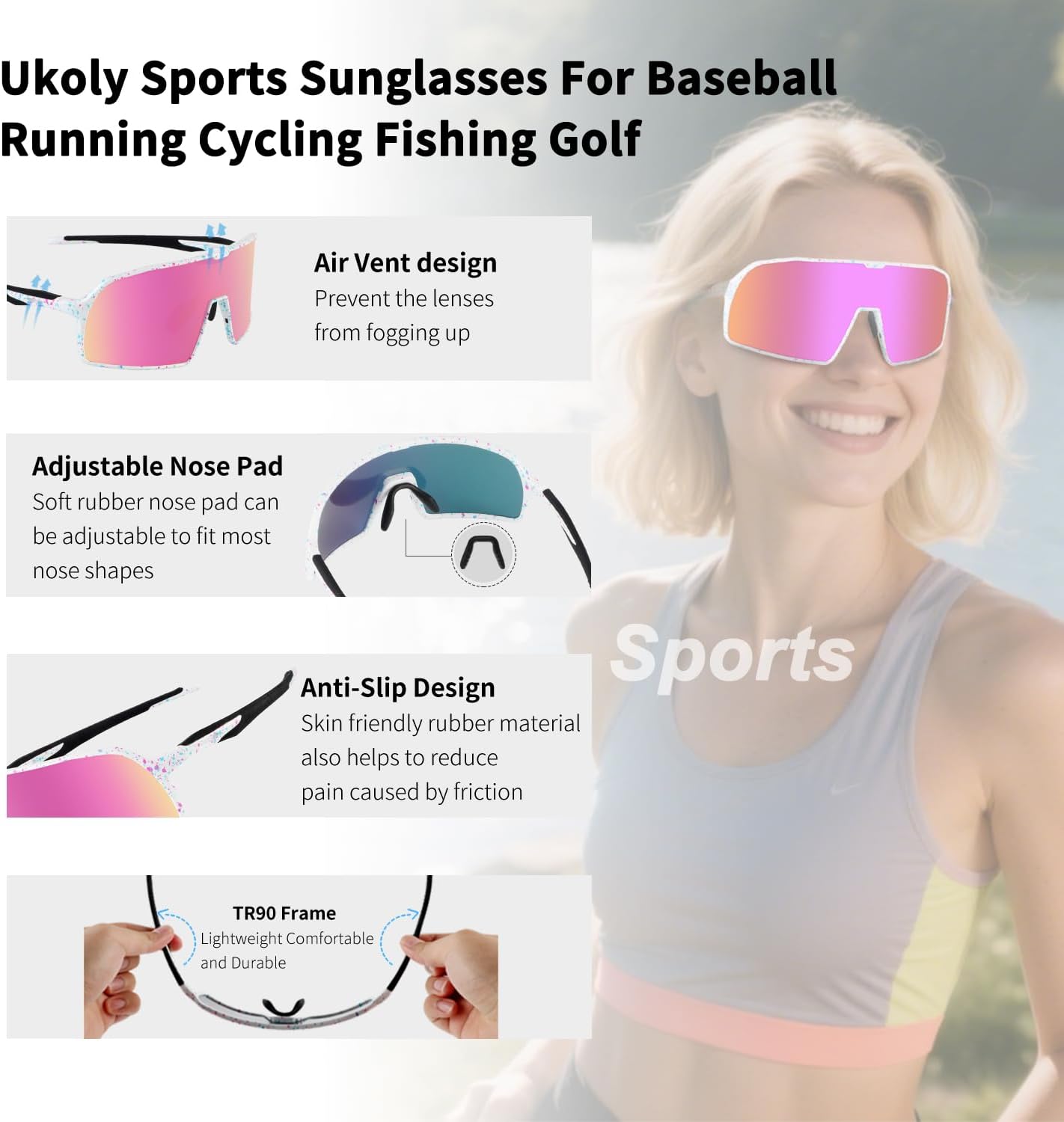 Ukoly Cycling Glasses - HD Lens Sports Sunglasses with UV400 Coating for Men & Women | 650 Size