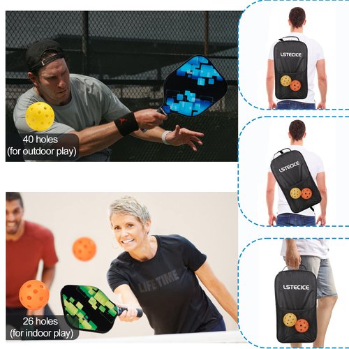 Pickleball Paddles Set of 4 by LSTECICE, Fiberglass Pickleball Paddles with Honeycomb Core, Lightweight Pickleball Set with Balls & Bag for Men, Women & Beginners