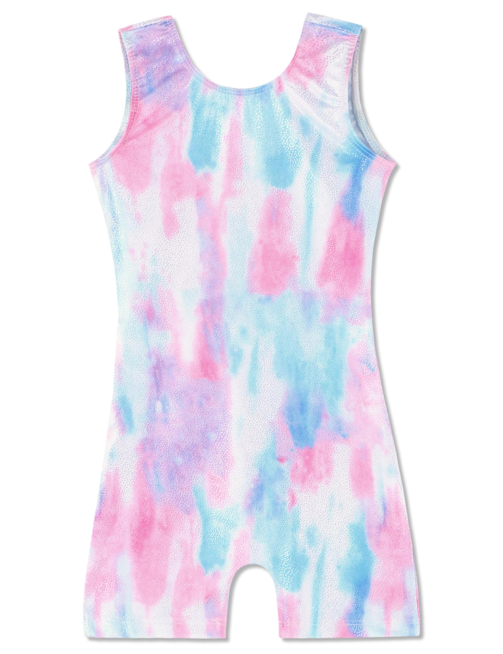 Domusgo Gymnastics Leotards for Girls Size 8 9 Years Old Sparkle Tie Dye White One Piece Sleeveless Unitard