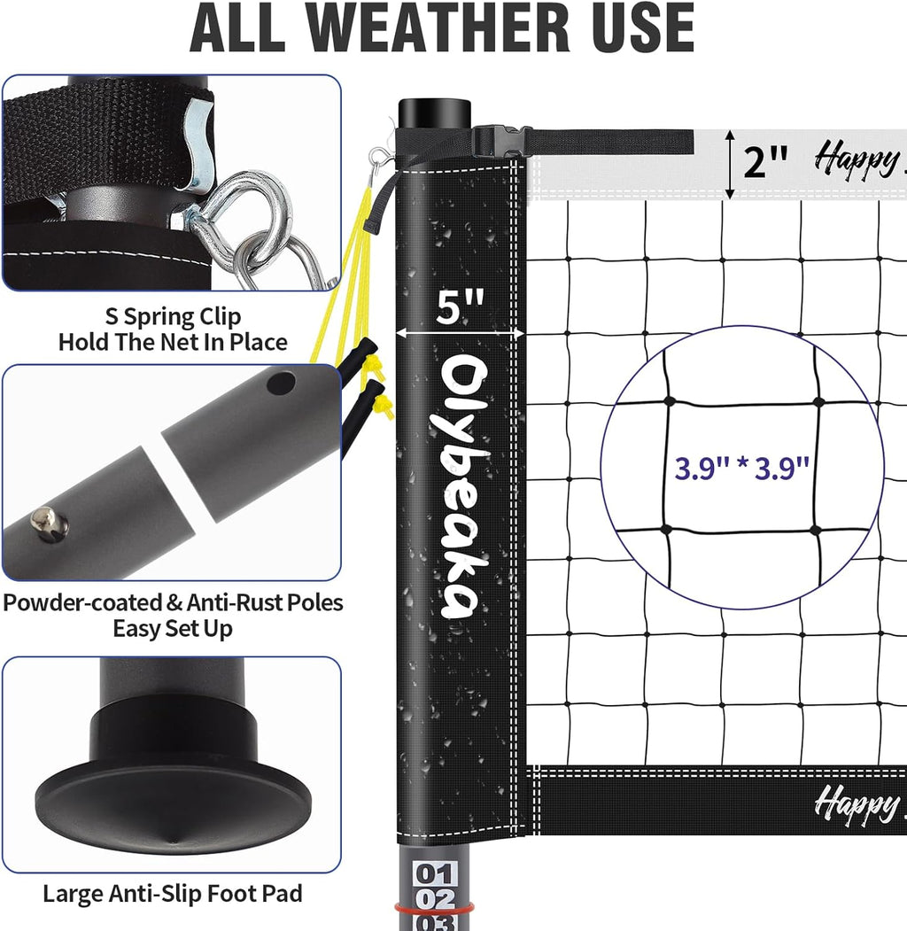 Skiennix 32ft Outdoor Volleyball Net Set - Adjustable Heavy Duty Poles, Durable 28-Ply Net, PU Volleyball & Pump Included
