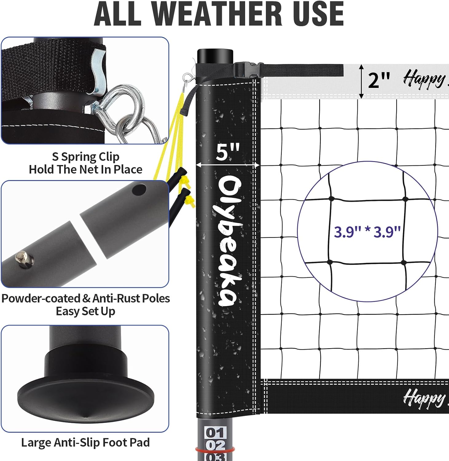 Skiennix 32ft Outdoor Volleyball Net Set - Adjustable Heavy Duty Poles, Durable 28-Ply Net, PU Volleyball & Pump Included