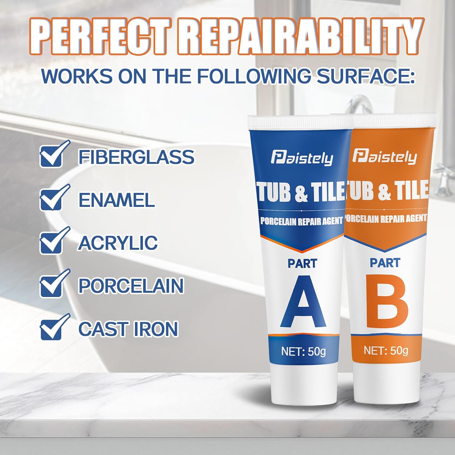 Skiennix Porcelain Repair Kit - Waterproof & Non-Toxic Solution for Ceramics, Tile, Granite & More
