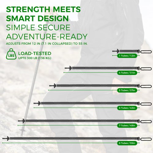 Tactical Hiking Stick, Tactical Walking Stick, Trekking Poles, Hiking Poles, Suitable for Camping, Outdoor Survival Gear, Telescopic (8 Tubes, Premium Build)