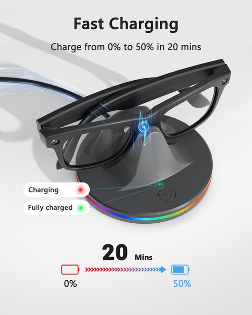 Charging Station for Meta Ray-Ban Glasses, Charging Stand Compatible with Wayfarer, Skyler, Headliner & Oakley Meta HSTN, with 7-Color RGB Light and USB-C Cable, Space Gray