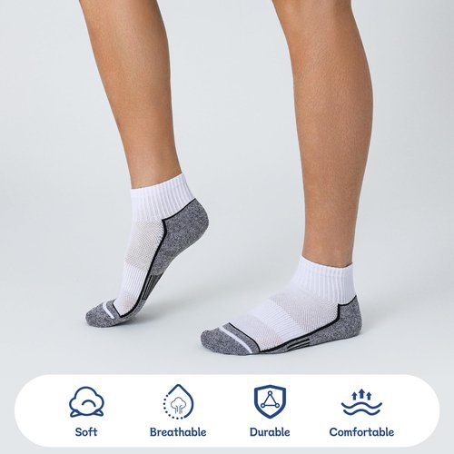 FYTUTESE Ankle Socks for Men with Cushion 5 Pack Men's Athletic Cushioned Running Cotton Sports Quarter Socks White Size 13-15