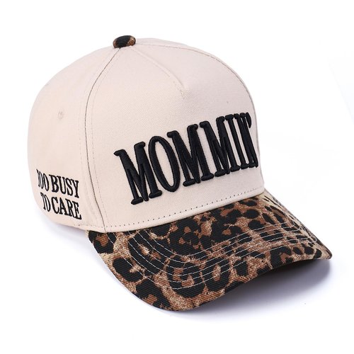 Vintage Two-Tone Trucker Hat Adjustable Baseball Cap with Mommin Embroidery Ponytail Fit Unisex Outdoor Casual Headwear (Leopard)