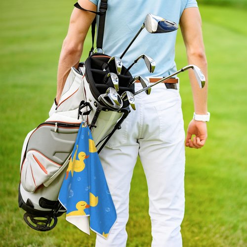 KOBLEN Rubber Ducks Golf Towel with Carabiner 24x15 inches Microfiber Durable Perfect for Cleaning Clubs and Balls Essential Golfing Accessory for Men and Women