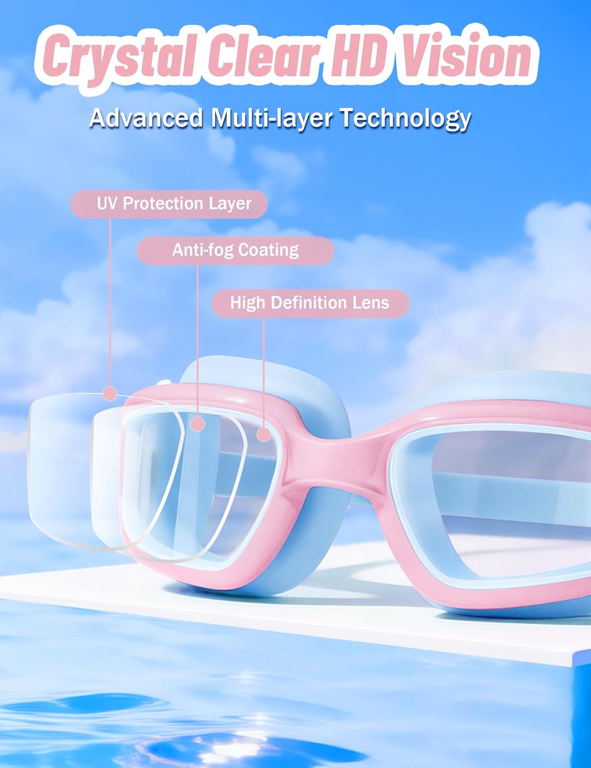 Vvinca Kids Swim Goggles - Anti-Fog UV Protection | Leak-Proof Pool Glasses for Ages 3-14