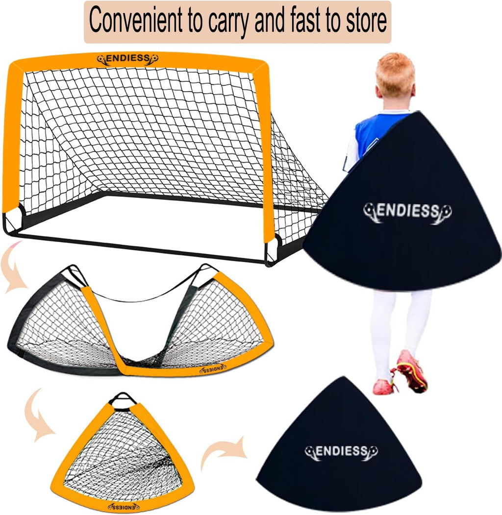 Skiennix Kids Soccer Goals - Durable 4'x3' Pop Up Net Set with Ball, Pump, Cones & Carry Bag