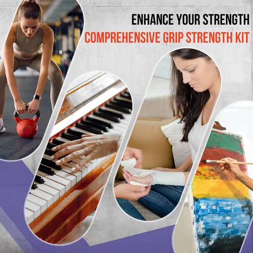 TEAWOO 10-Pack Grip Strength Trainer Kit, Adjustable Forearm Strengthener, 3 Colors Hand Grip Strengthener Balls, Finger Exerciser & Stretcher for Strength Training, Recovery & Flexibility