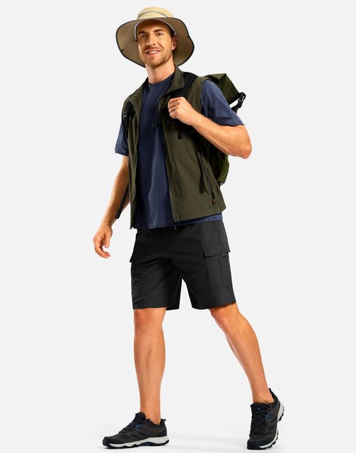 Pudolla Men's Hiking Cargo Shorts with 5 Pockets Lightweight 9" Outdoor Work Casual Shorts for Men Travel Fishing (Black XXL)
