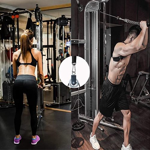 Exercise Equipment Cable Pulley with Hanging Strap and Carabiner, 3.74in/95mm Silent Rotation 360 Degree Pulley for Home Gym Pulley System Workout Equipment DIY Cable Pulley Lat Pulldown Attachments