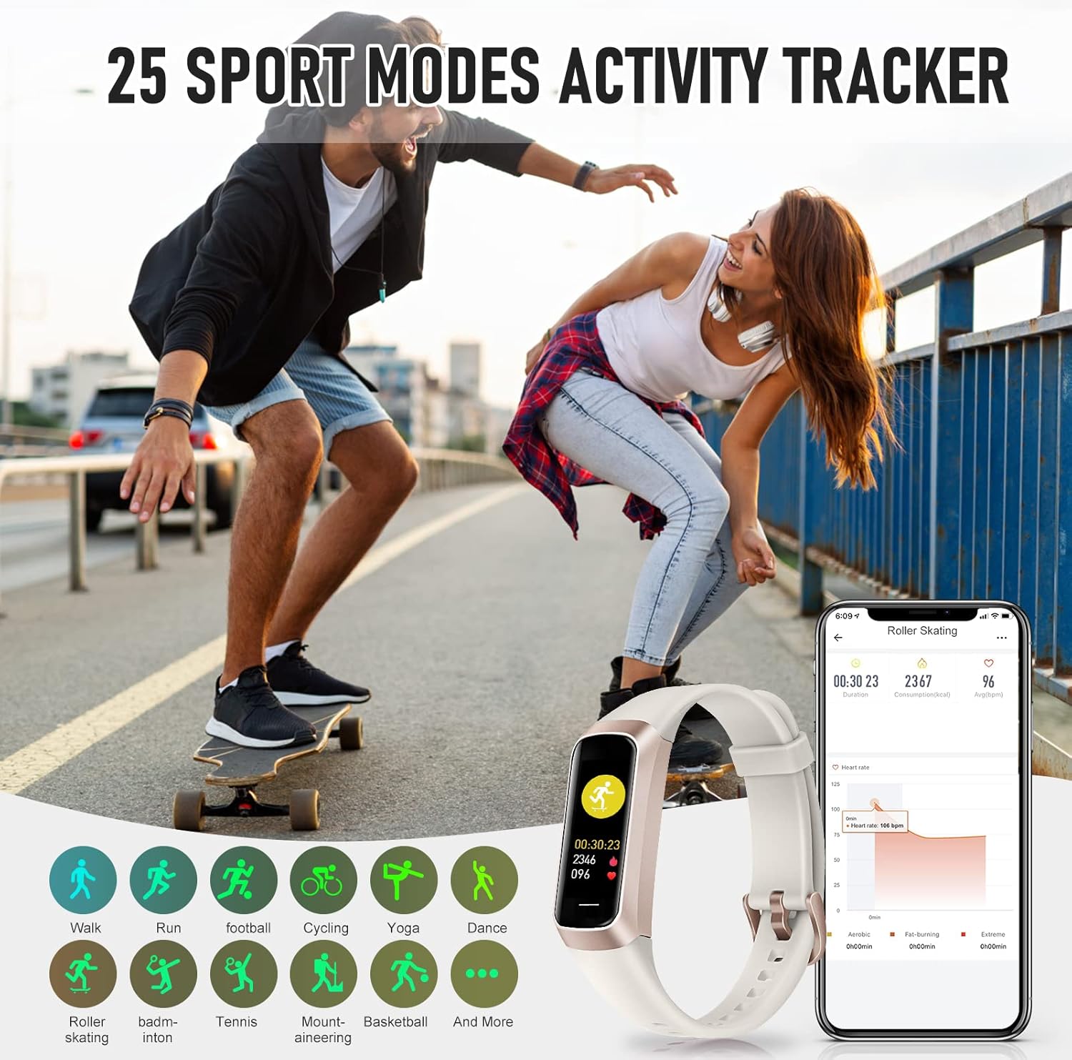 Skiennix Fitness Tracker - 24/7 Heart Rate Monitor & Sleep Tracking | 1.1" AMOLED Touch Screen