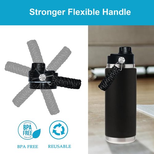 Lid for Yeti Rambler 26 36 46 64 oz Bottles | Screw Top with Flex Paracord Handle, Chug caps for Yeti Kids Jr 12 18 Ounce Cup | BPA Free Leakproof Cover | Replacement Water Bottle Accessories | Black