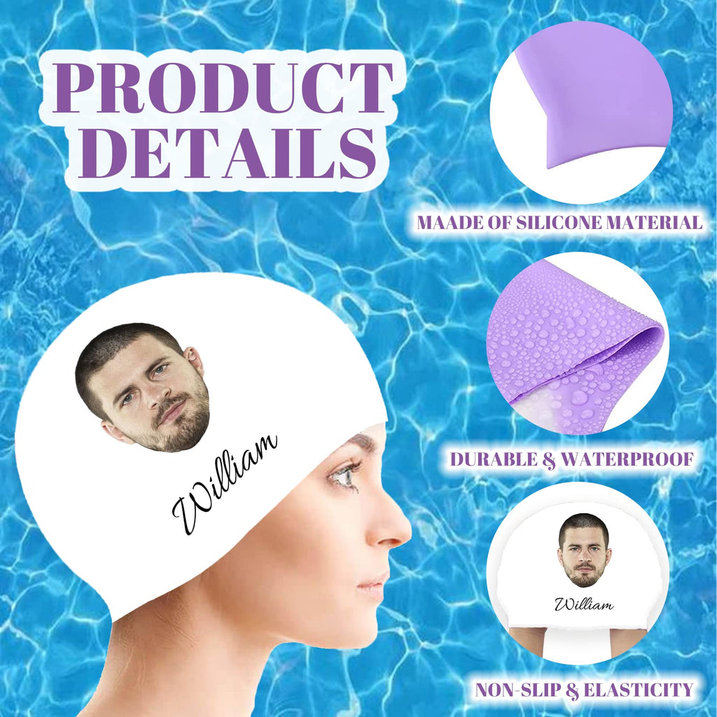 Custom Swim Cap with Your Photo Personalized Silicone Swim Cap for Men and Women Swimming, Flexible Adult Swimmers Cap for Short and Medium Length Hair