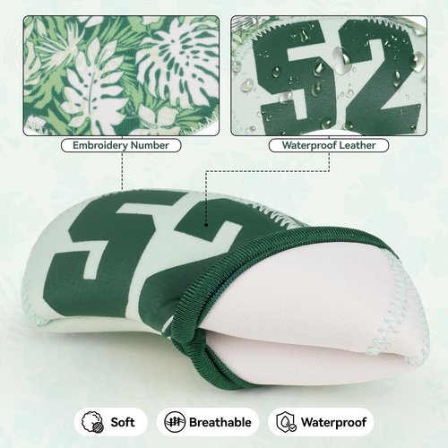 Big Crazy Golf Club Head Cover Wedge Iron, Breathable and Wear-Resistant Neoprene Material, Set of 6, Green Plants Design, Golf Gift for Man and Woman