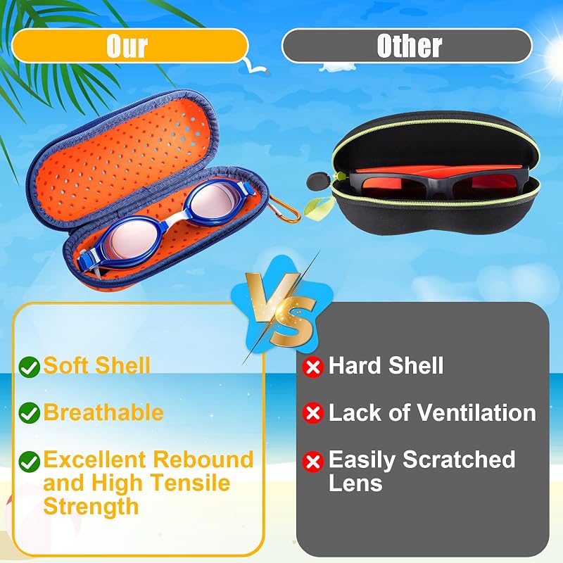 Nicunom 4-Pack Swim Goggle Case with Drain Holes, Breathable EVA Protective Carrying Case
