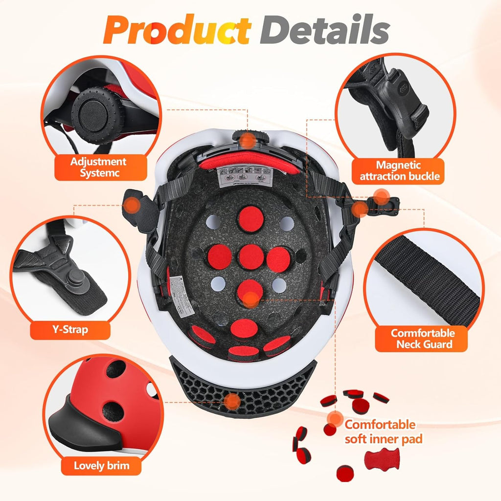 Wemfg Kids Bike Helmet - Adjustable Magnetic Buckle for Boys & Girls | Lightweight & Ventilated Multi-Sport Design