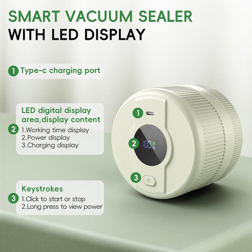 Mason Jar Vacuum Sealer Kit - Electric Sealer for Wide & Regular Mouth Lids | Automatic Food Storage Machine - Ivory