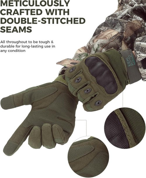 KEMIMOTO Tactical Gloves - Touchscreen Motorcycle Gloves with Hard Shell & Palm Padding | Ideal for Sports, Cycling, Hunting, and Hiking
