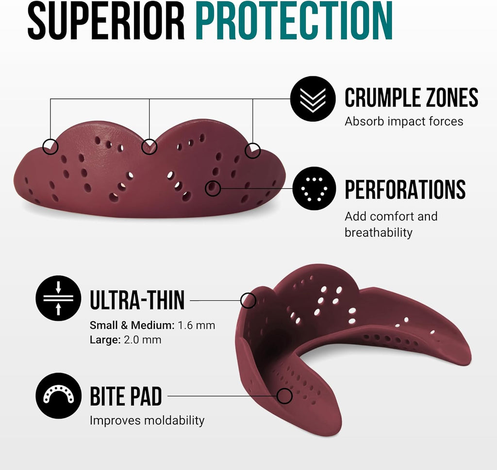 SISU Aero Medium Mouthguard - Mighty Maroon | 30% Stronger Protection for Team Sports, Remoldable Up to 20 Times, Ultra Slim, Works for Braces