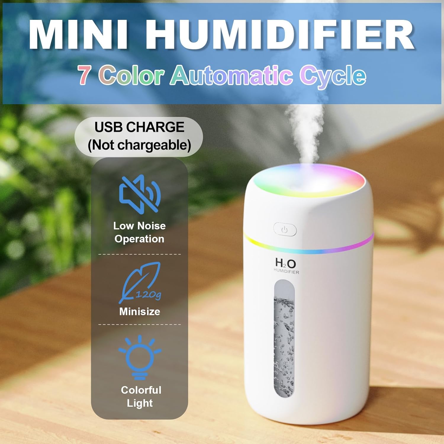 ZPP Humidifier - Portable Mini Humidifier with 7-Color Lights | Ideal for Home, Office & Travel