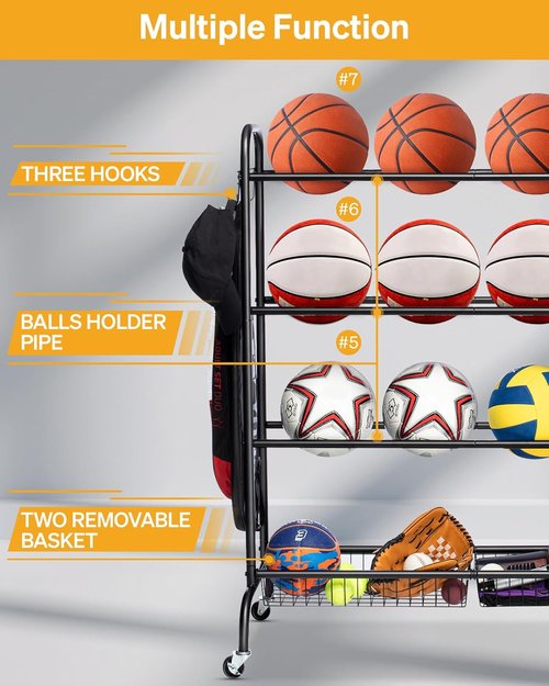 EXTCCT Basketball Rack - Rolling Shooting Training Stand with Wheels | Four-Layer Organizer for Balls