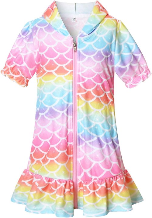 CHILDRENSTAR Girls Swim Cover-Up - Hooded Terry Zip-Up Beach Robe for Comfort & Style