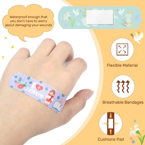 Threlaco 400 Pcs Jesus Bandages Jesus Adhesive Bandages Kids Adults Bulk 2.83x0.75'' Christian Gifts God Bless You Waterproof PE Heals Bandage for Boo Boo Church Sunday School Supplies, Latex Free
