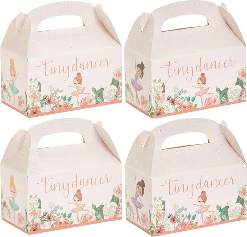 Blue Panda Ballet Party Favor Gable Boxes - Floral Tiny Dancer Goody Bags - Pack of 24, Pink, 6 x 3 x 4 in